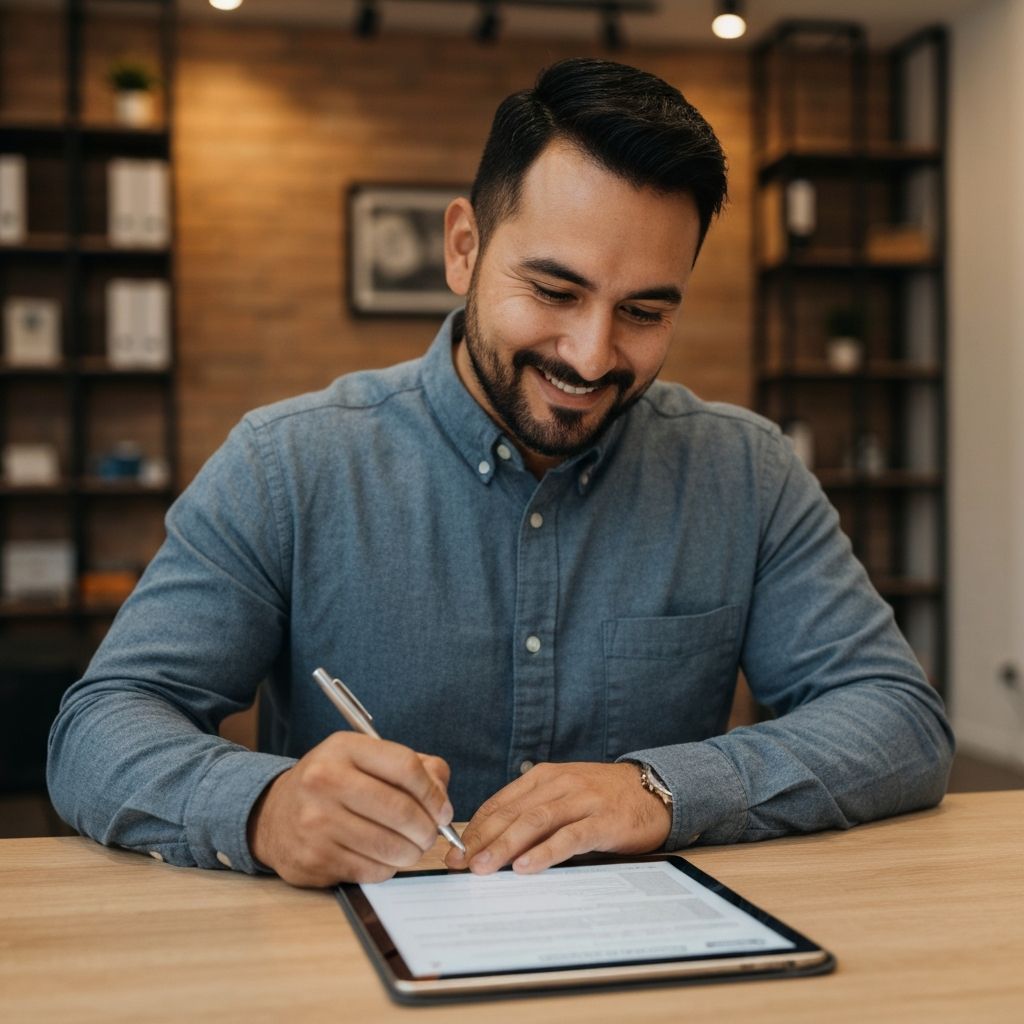 Empresario completando el diagnóstico digital en su tablet